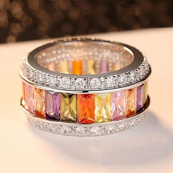 Multicolor Platinum Ring Set With CZ - Picture 4 of 8